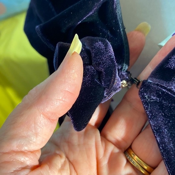 Deep purple caviar velvet open front jacket with ruffle and rosebud - Picture 3 of 7